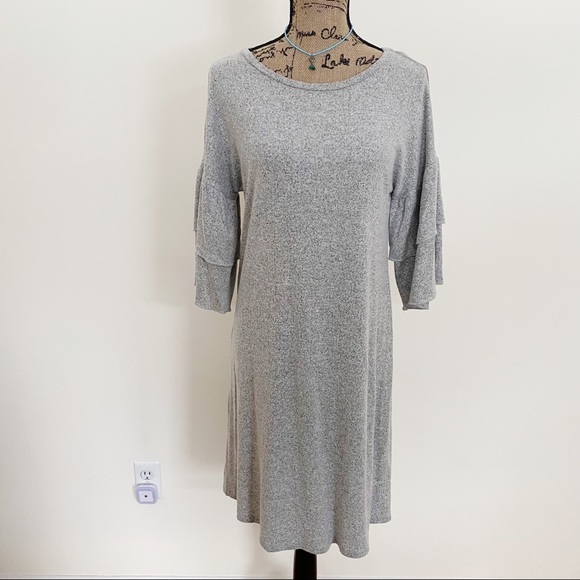 Cupio Grey Dress with Ruffle Sleeves Soft Cozy Essential - Picture 3 of 9